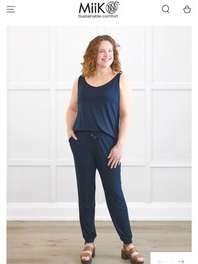 Miik Perle Open Back Sleeveless Jumpsuit Navy Bamboo Made in Canada Size Medium
